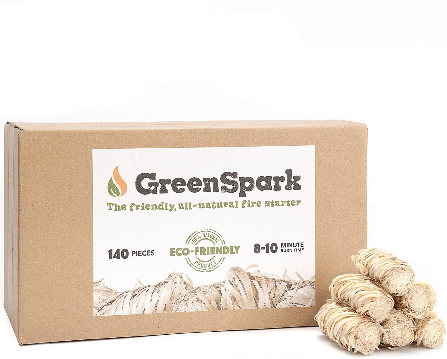GreenSpark Natural Fire Starters for Grill, Smoker, Pizza Oven,BBQ,Fireplace, Wooden & Pellet Stove, Fire Pit, Long Burn, Waterproof,All Weather, Safe for Indoor/Outdoor Use (140 Pcs)