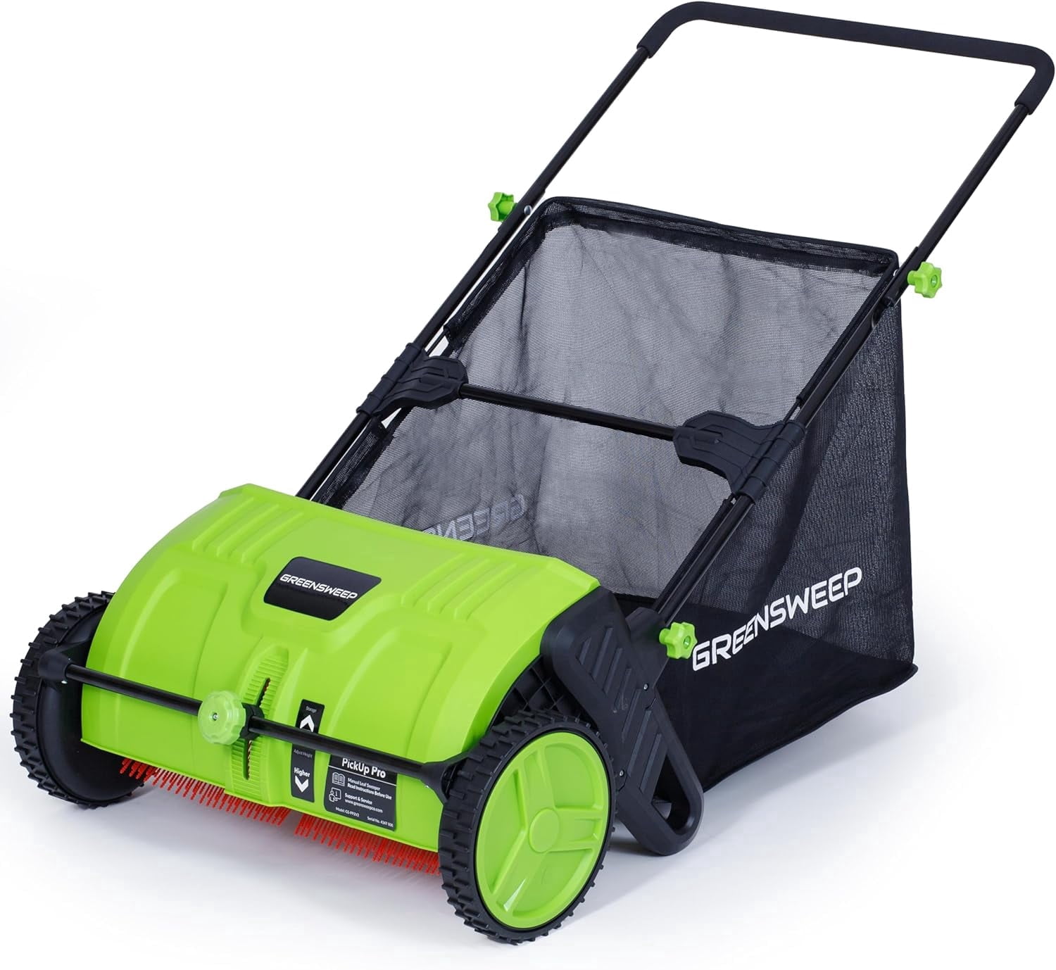 GreenSweep PickUp Pro 2 Leaf & Lawn Sweeper, Push Powered Manual Yard Sweeper with 3.65 ft³ Hopper and Tool-Free Height Adjustment