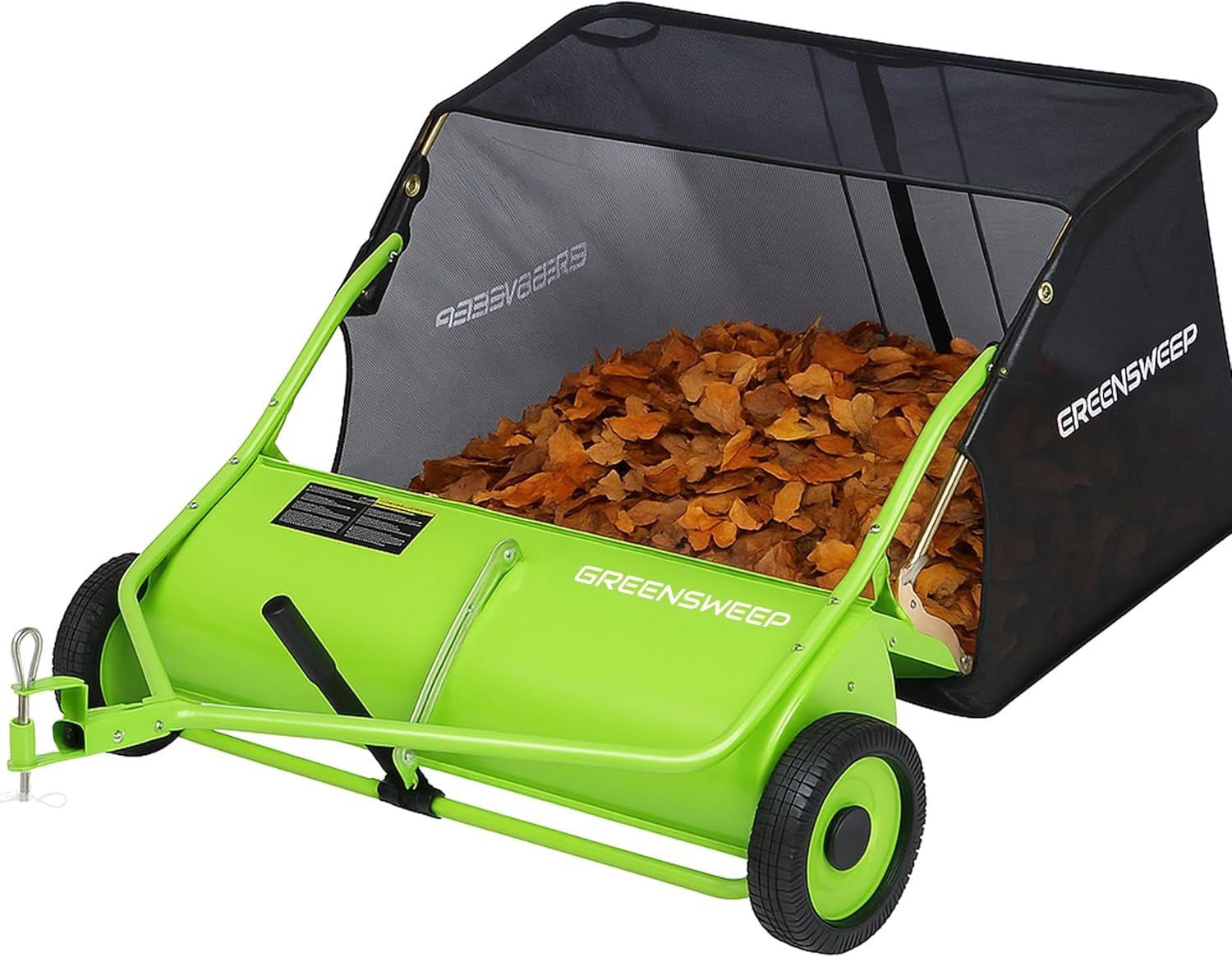 GreenSweep Pickup Tow 42-Inch 10.5 Cubic Feet Tow-Behind Lawn Sweeper with Adjustable Brush Height, Large Grass Catcher Hopper
