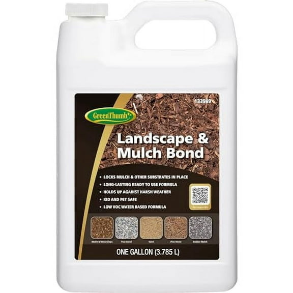GreenThumb, Landscape and Mulch Bond, Mulch Glue for Landscaping, Rock, Pea Gravel & More, Non-Toxic, Ready-to-Use Mulch Binder Glue, 1 Gallon$$Garden & Patio