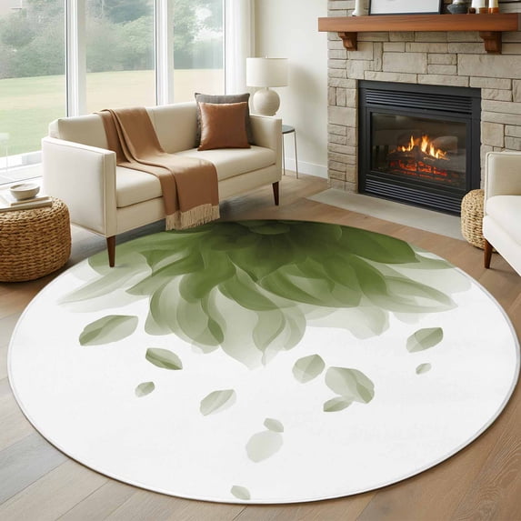 GreenTranslucent Floral Round Living Room Rugs 6 ft, Gradient Art Watercolor Decor Washable Area Rug with Non-Slip Sturdy Edge Binding Round Carpet for Kitchen Office Bedroom