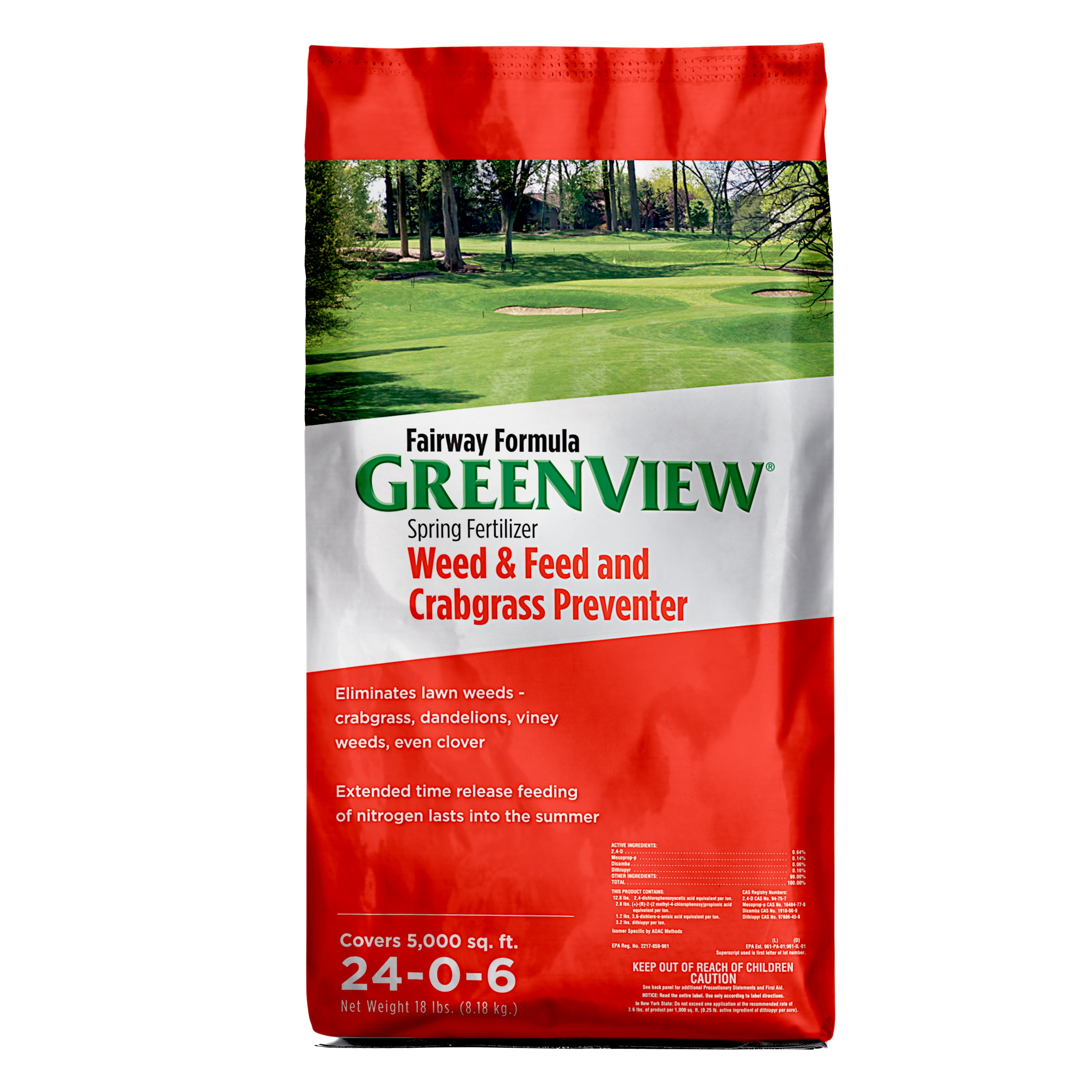 GreenView Fairway Formula Spring Fertilizer Weed and Feed + Crabgrass Preventer - 18 lbs Covers 5,000 Sq