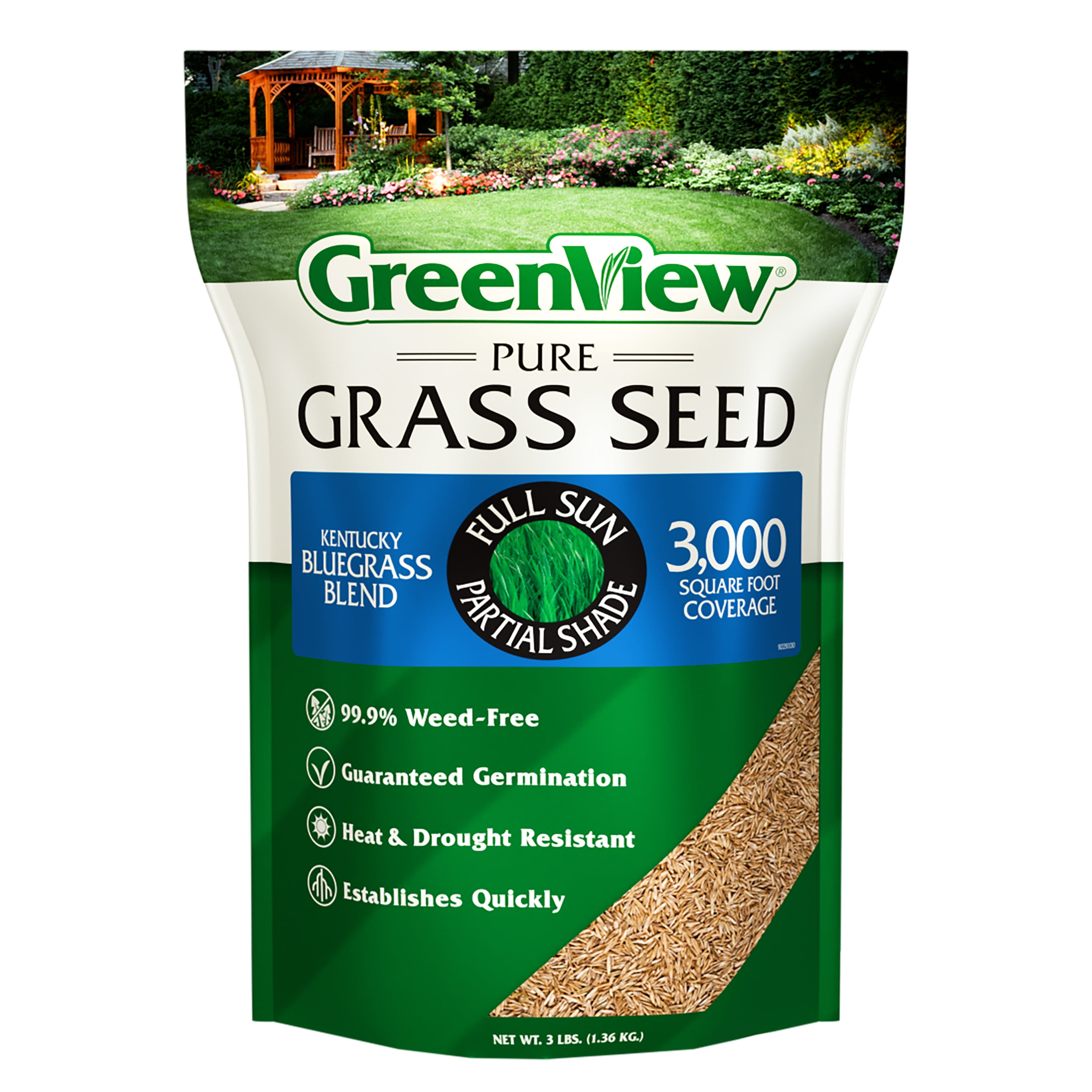 GreenView Pure Grass Seed Kentucky Bluegrass Blend, 3 lb. Bag Covers up to 3,000 sq. ft.