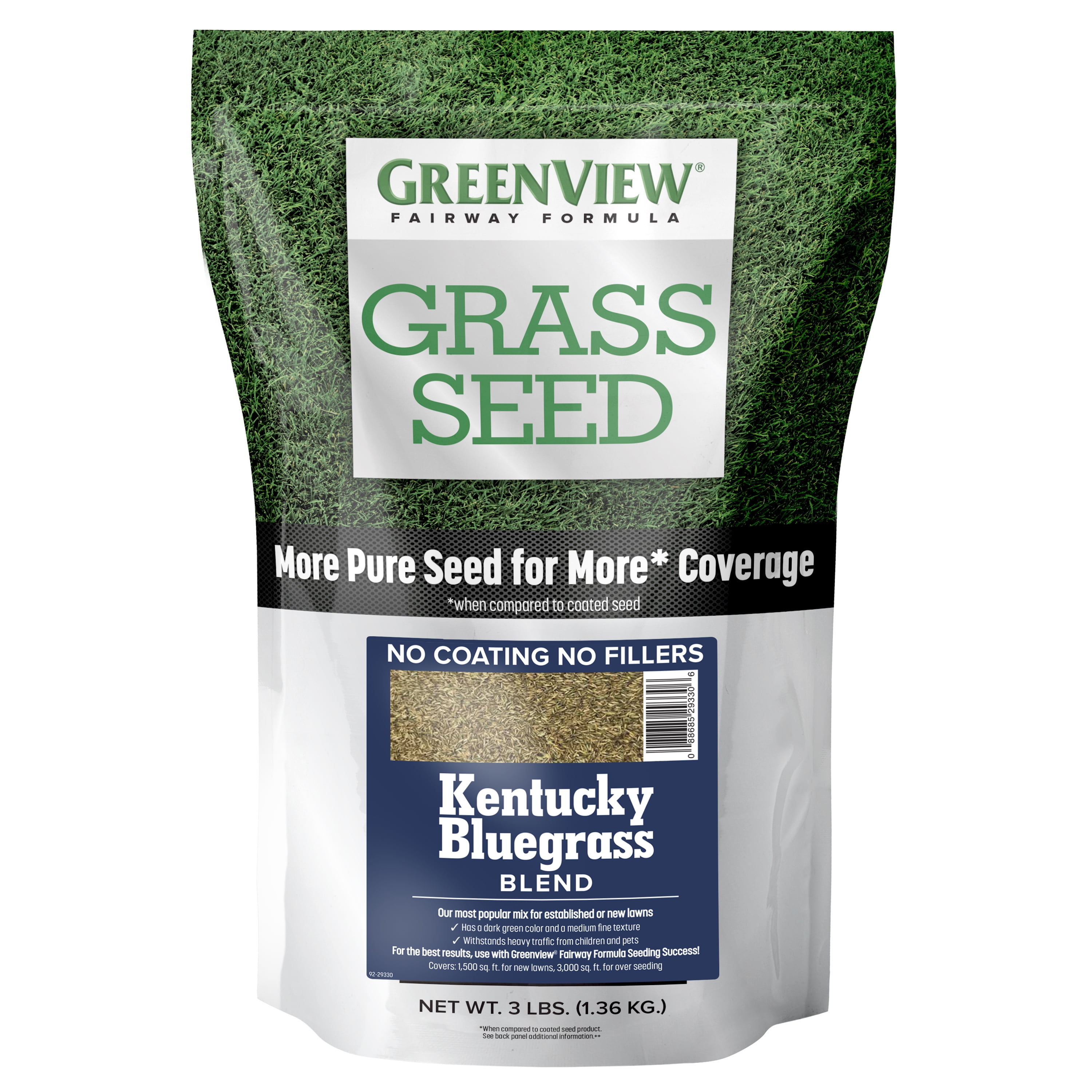 GreenView Pure Grass Seed Kentucky Bluegrass Blend, 3 lb. Bag – Covers up to 3,000 sq. ft.