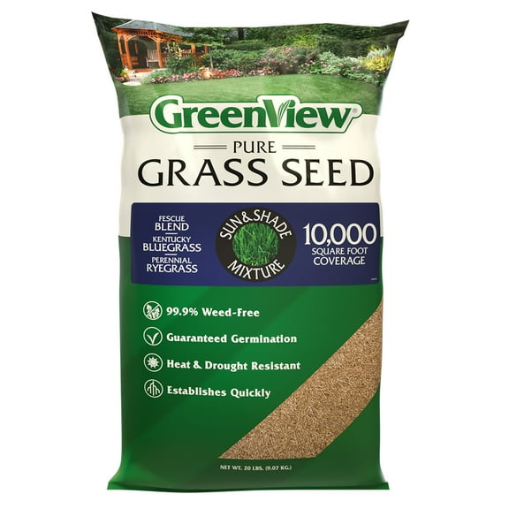 GreenView Pure Grass Seed Sun & Shade Mixture, 20 lb. Bag Covers up to 10,000 sq. ft.