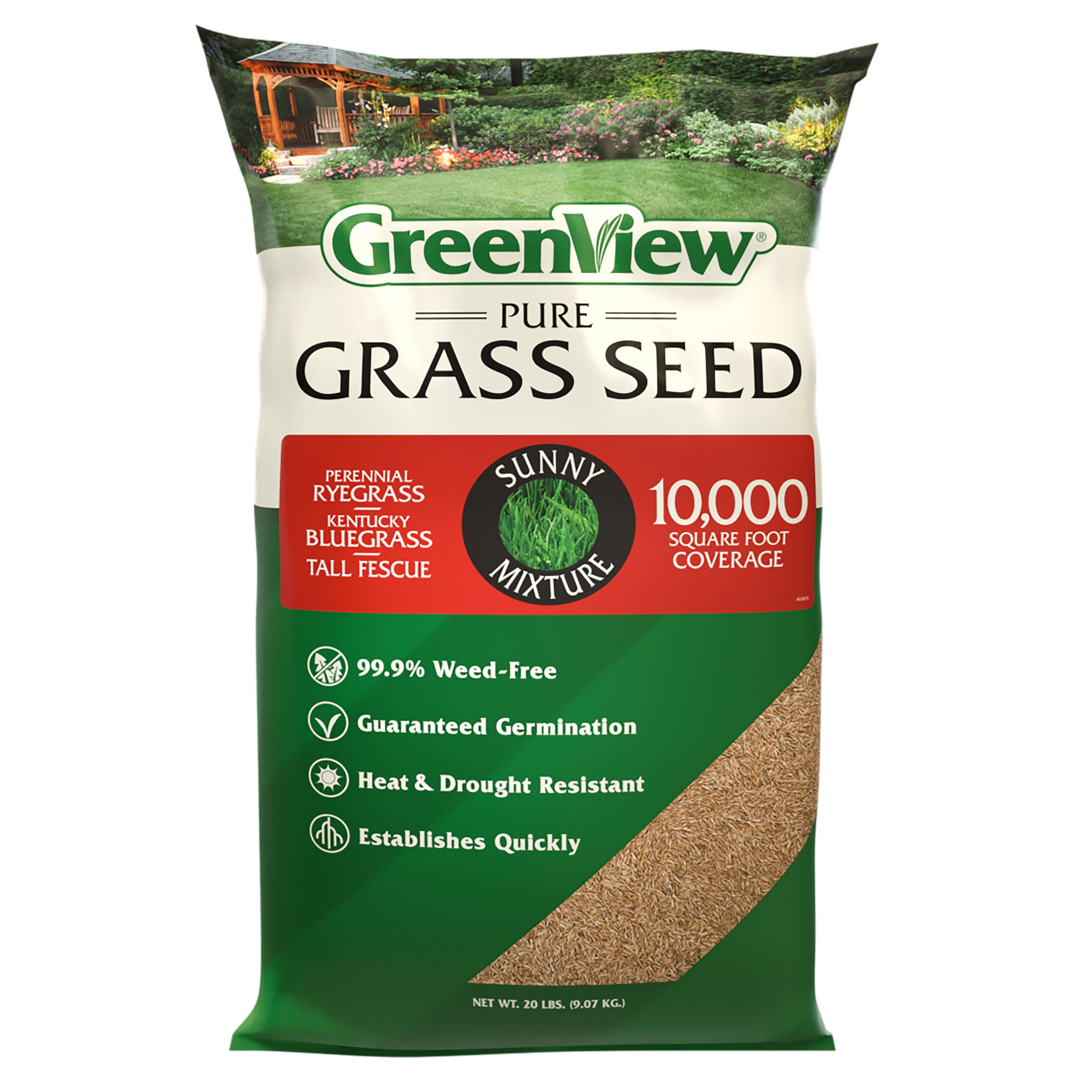 GreenView Pure Grass Seed Sunny Mixture, 20 lb. Bag – Covers up to 10,000 sq. ft.