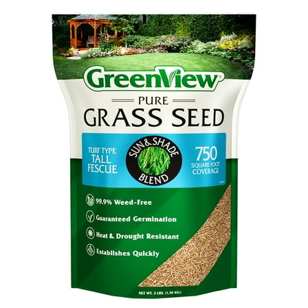 GreenView Pure Grass Seed Turf Type Tall Fescue Sun & Shade Blend, 3 lb. Bag – Covers up to 750 sq. ft.