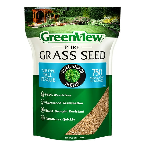 GreenView Pure Grass Seed Turf Type Tall Fescue Sun & Shade Blend, 3 lb. Bag – Covers up to 750 sq. ft.