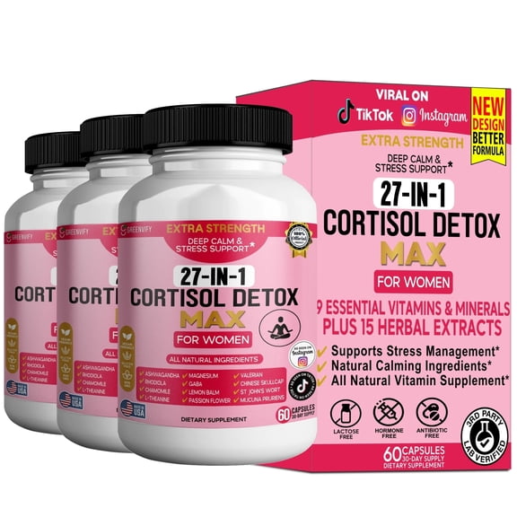GreenVify 27-in-1 Cortisol Detox Max for Women Daily Stress Balance & Metabolic Wellness Support Supplement