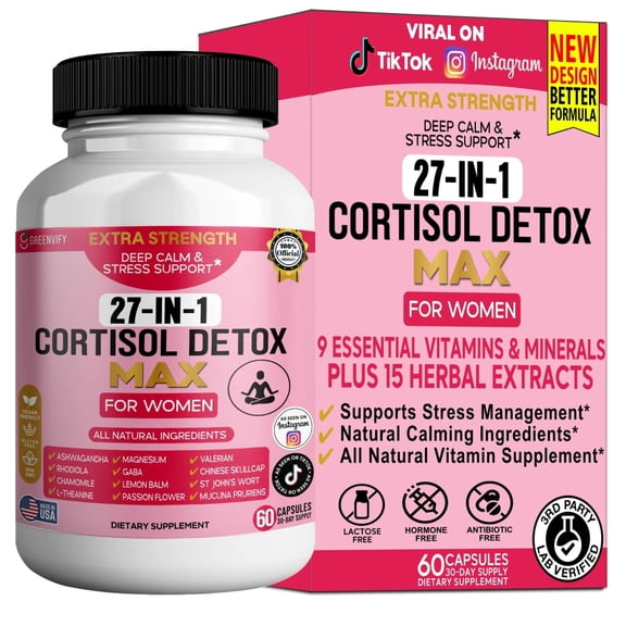 GreenVify 27-in-1 Cortisol Detox Max for Women Daily Stress Balance & Metabolic Wellness Support Supplement