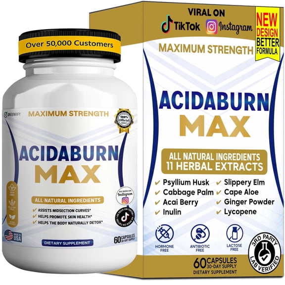 GreenVify Acidaburn Max – Digestive  Dietary Supplement for Daily Stomach Support, Advanced Herbal Formula