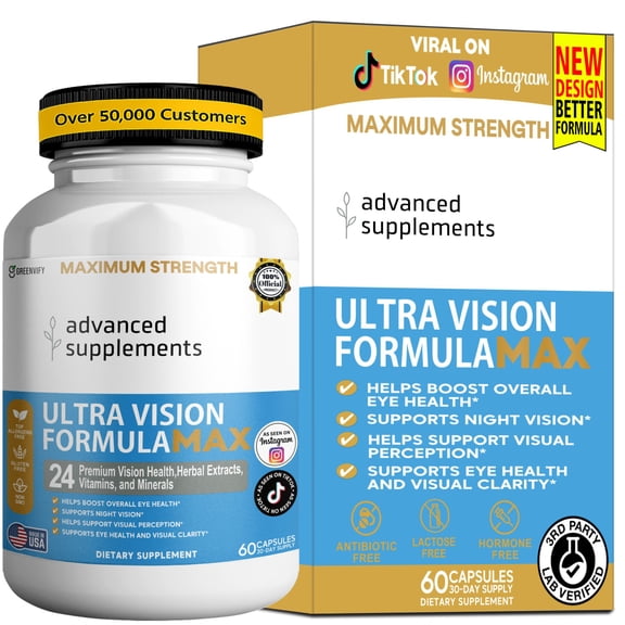 GreenVify Advanced Supplements Ultra Vision Max Dietary Supplement Capsules Eye Health Nutritional Supplement for Adults Easy-to-Swallow Capsules
