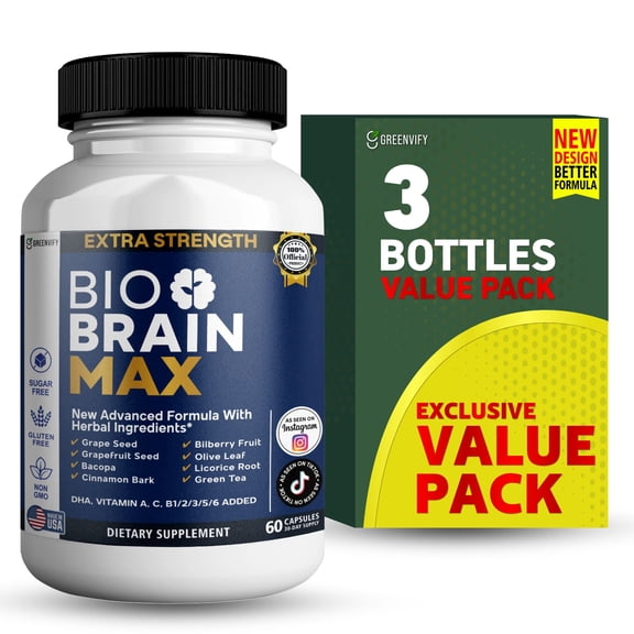 GreenVify Bio Brain Max Cognitive Support Supplement Capsules, Memory & Focus Formula