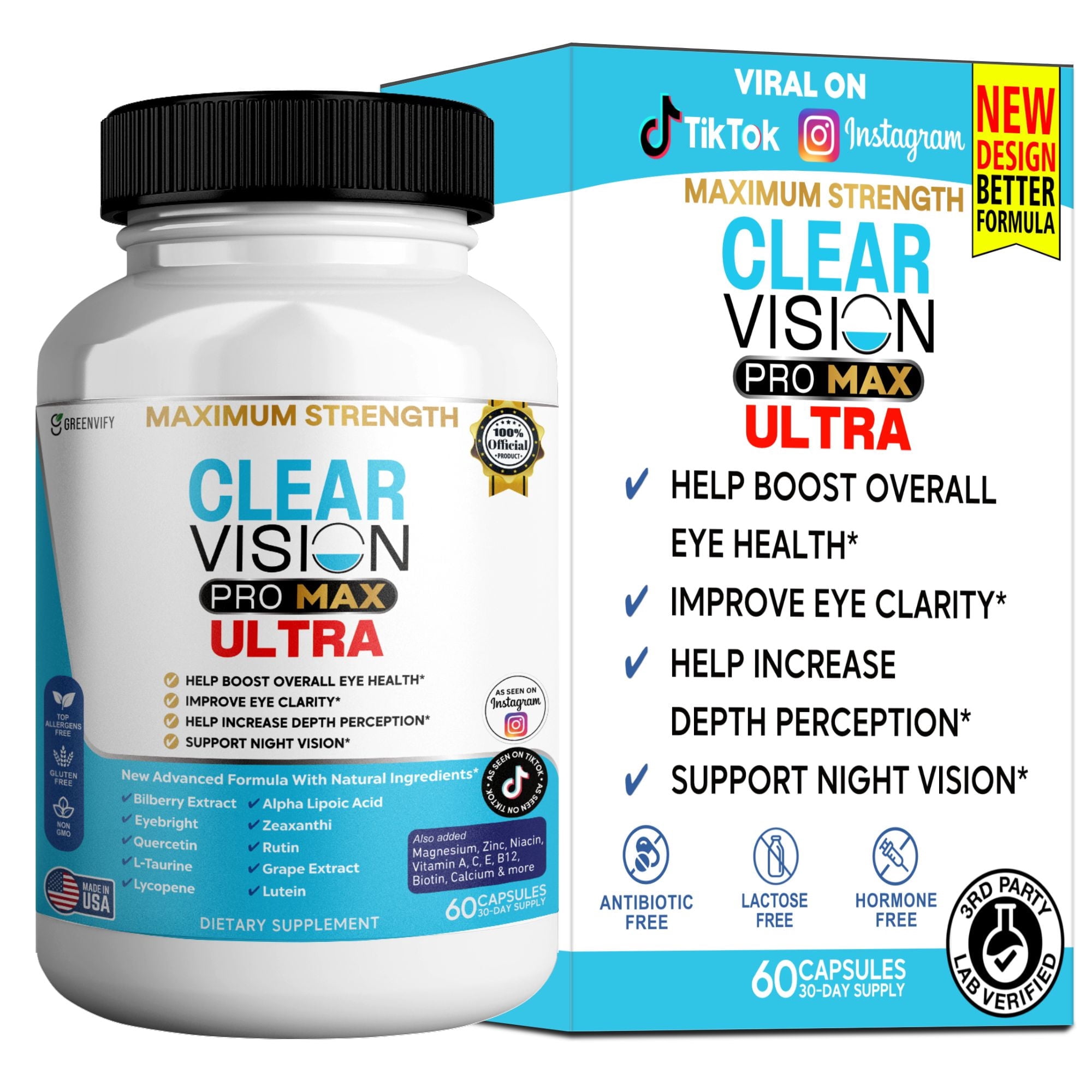 GreenVify ClearVision Pro Max Ultra Eye Health Support Supplement, 60 ...