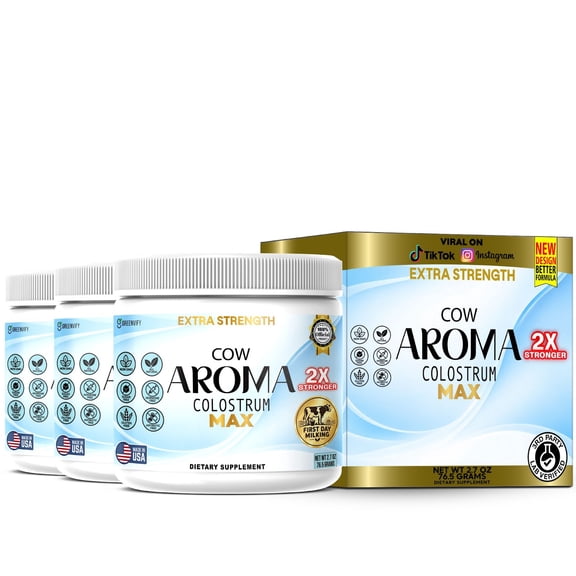 GreenVify Cow Aroma Colostrum Max Immune & Gut Support Supplement Powder with IgG, Lactoferrin & Marshmallow Root, 2.7 oz (30 Servings) (3 Pack)