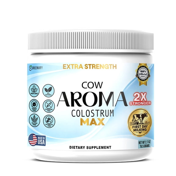 GreenVify Cow Aroma Colostrum Max Immune & Gut Support Supplement Powder with IgG, Lactoferrin & Marshmallow Root, 2.7 oz (30 Servings)