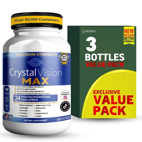 GreenVify Crystal Vision Max Dietary Supplement Capsules Eye Health Nutritional Supplement for Adults Easy-to-Swallow Capsules