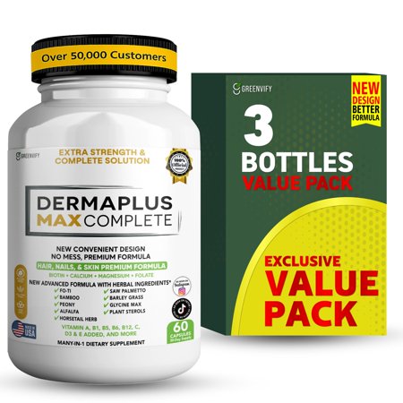 GreenVify Derma Plus Max Complete Dietary Supplement Capsules – Skin Health Nutritional Supplement for Adults – Easy-to-Swallow Capsules