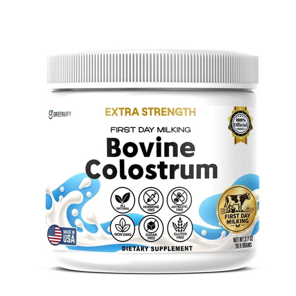 GreenVify First Day Milking Bovine Colostrum Immune & Gut Support Supplement Powder with IgG, Lactoferrin & Marshmallow Root, 2.7 oz (30 Servings)