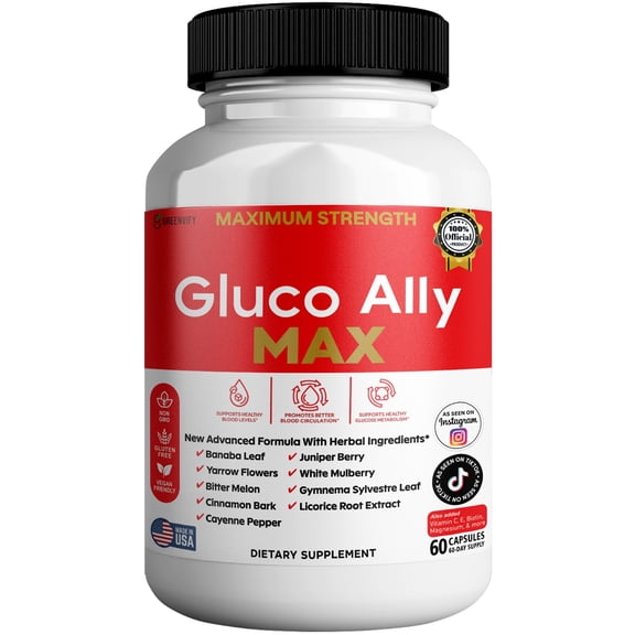GreenVify Gluco Ally Max Glucose Metabolism Support Supplement with Chromium, Cinnamon & Bitter Melon, 60 Capsules
