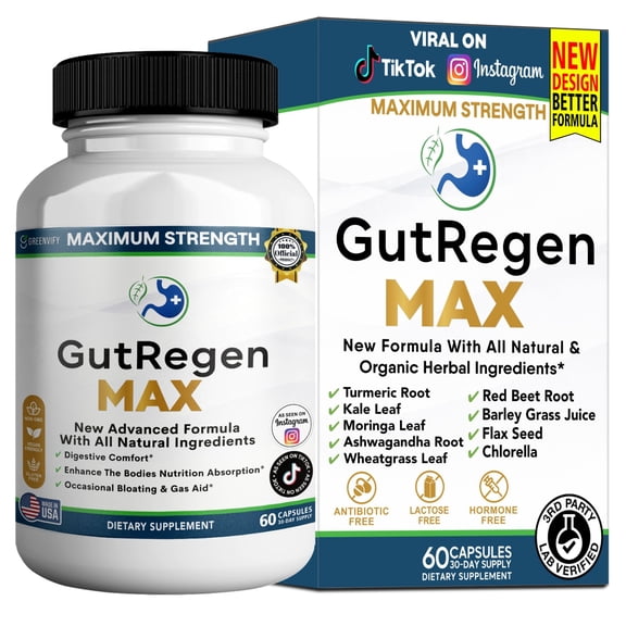 GreenVify GutRegen Max Daily Digestive & Gut Wellness Support Supplement – Advanced Herbal & Nutrient Formula