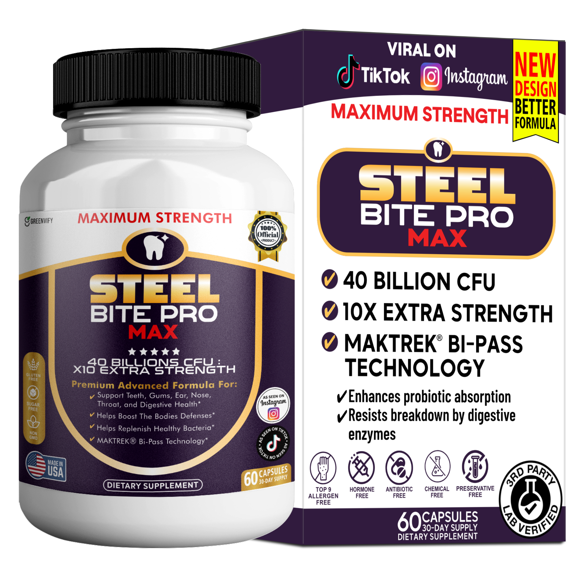 GreenVify Steel Bite Pro Max Oral Health Support Supplement, 60 Capsules