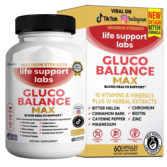GreenVify Life Support Labs Gluco Balance Max  Daily Wellness & Healthy Lifestyle Support Supplement