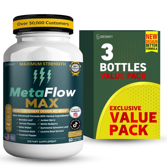 GreenVify MetaFlow Max Dietary Supplement Capsules Daily Nutritional Supplement for Adults Easy-to-Swallow Capsules