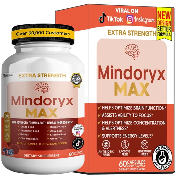GreenVify Mindoryx Max Dietary Supplement Capsules  Cognitive Health Nutritional Supplement for Adults  Easy-to-Swallow Capsules