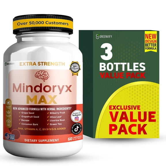 GreenVify Mindoryx Max Dietary Supplement Capsules  Cognitive Health Nutritional Supplement for Adults  Easy-to-Swallow Capsules