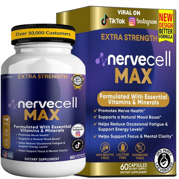 GreenVify Nervecell Max Dietary Supplement Capsules  Nervous System Nutritional Supplement for Adults  Easy-to-Swallow Capsules