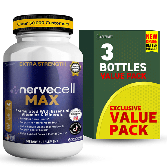 GreenVify Nervecell Max Dietary Supplement Capsules  Nervous System Nutritional Supplement for Adults  Easy-to-Swallow Capsules