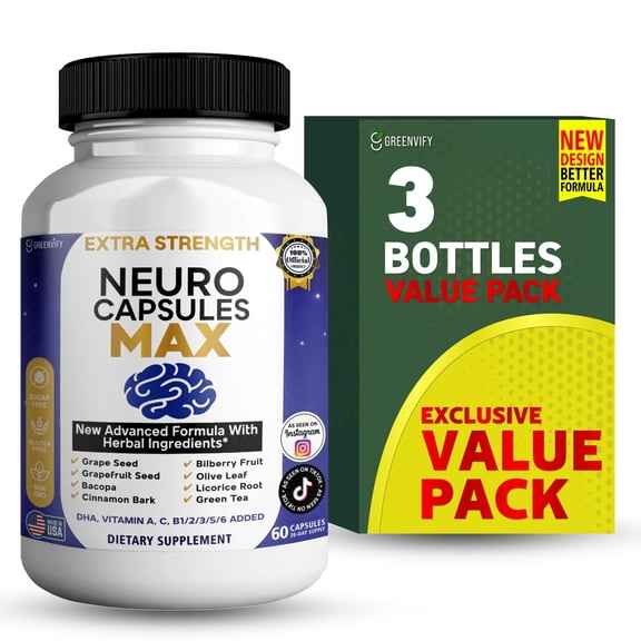GreenVify Neuro Capsules Max Dietary Supplement Daily Brain & Cognitive Wellness Support Capsules