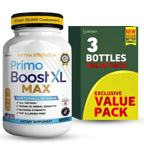 GreenVify Primo Boost XL Max Dietary Supplement Capsules for Men Daily Nutritional Supplement Easy-to-Swallow Capsules