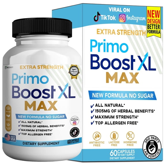 GreenVify Primo Boost XL Max Dietary Supplement Capsules for Men  Daily Nutritional Supplement  Easy-to-Swallow Capsules