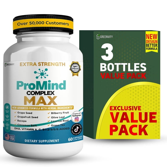 GreenVify ProMind Complex Max Dietary Supplement Capsules  Cognitive Health Nutritional Supplement for Adults  Easy-to-Swallow Capsules