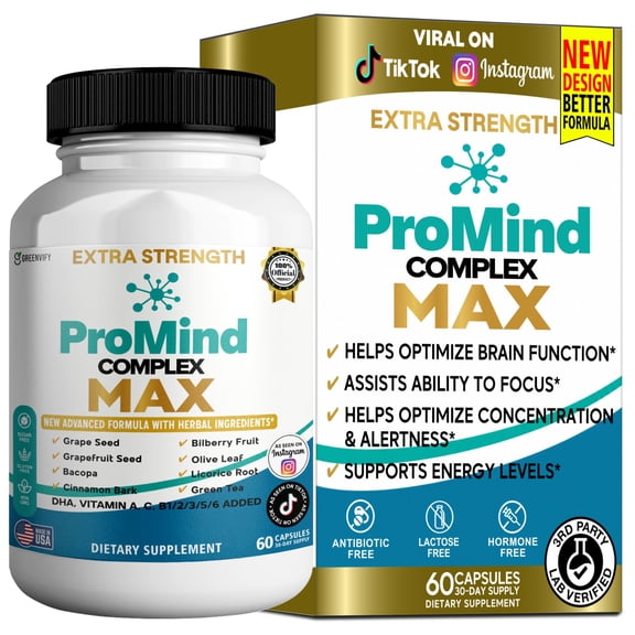 GreenVify ProMind Complex Max Dietary Supplement Capsules  Cognitive Health Nutritional Supplement for Adults  Easy-to-Swallow Capsules