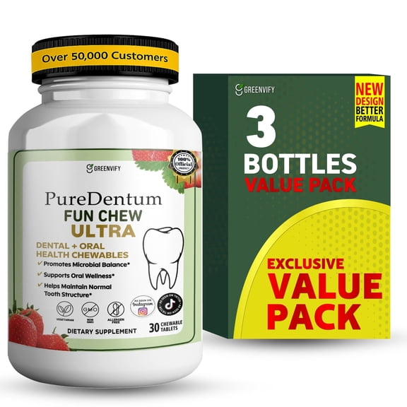 GreenVify PureDentum Fun Chew Ultra  Daily Oral Care Dietary Supplement Chews, Advanced Teeth & Gum Wellness Support