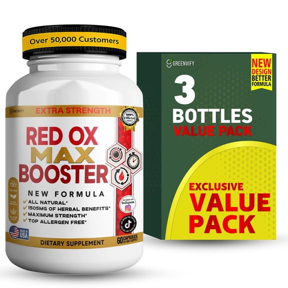 GreenVify Red Ox Max Booster Mens Daily Dietary Supplement, Advanced Vitality & Energy Support Formula