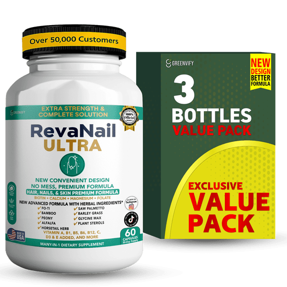 GreenVify RevaNail Ultra – Nail Health Support Supplement for Stronger, Smoother & Healthy-Looking Nails – Daily Beauty & Wellness Capsules