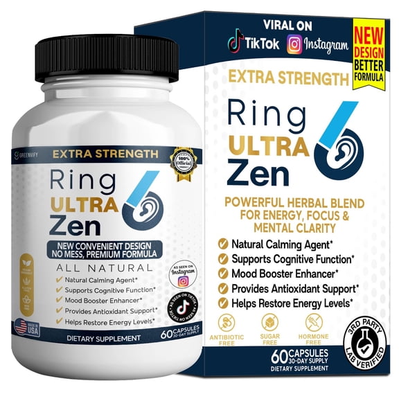 GreenVify Ring Ultra Zen 6 Focus & Energy Support Supplement with Red Asian Ginseng & Ginkgo Biloba, 60 Capsules