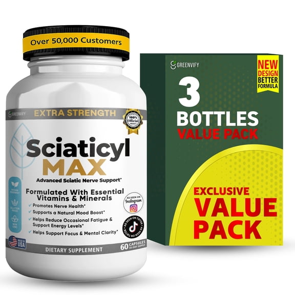 GreenVify Sciaticyl Max Advanced Sciatic Nerve Support Dietary Supplement Capsules Nerve Health Nutritional Supplement for Adults Easy-to-Swallow Capsules