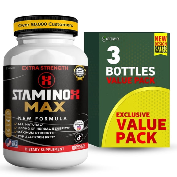 GreenVify Staminox Max – Men’s Daily Dietary Supplement, Advanced Energy, Stamina & Vitality Support Formula