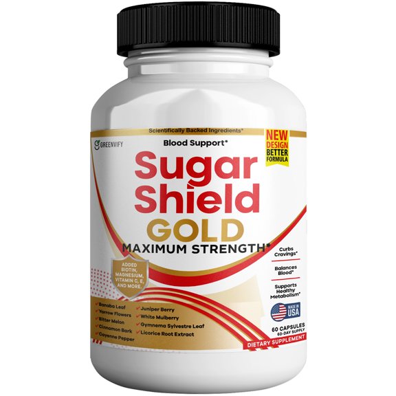 GreenVify Sugar Shield Gold Glucose Metabolism Support Supplement with Chromium, Cinnamon & Bitter Melon, 60 Capsules