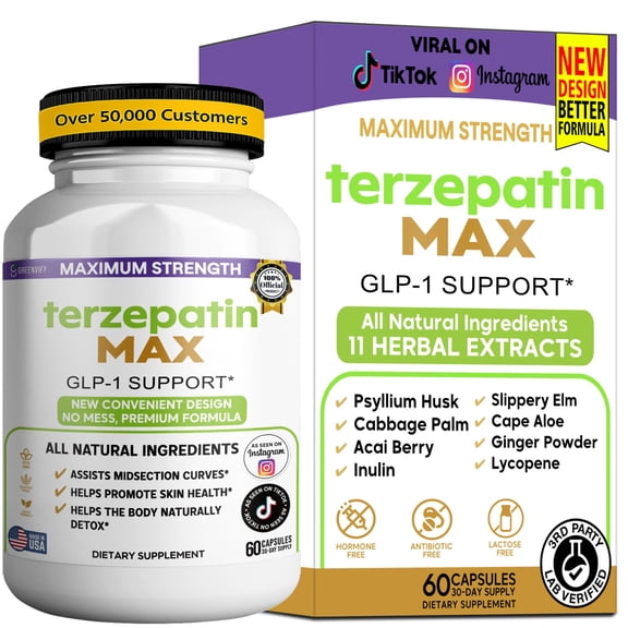 GreenVify Terzepatin Max GLP-1 Dietary Supplement Capsules Daily Nutritional Supplement for Adults Easy-to-Swallow Capsules