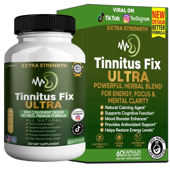 GreenVify TinnitusFix Ultra Ear & Auditory Support Supplement – Advanced Herbal & Nutrient Formula