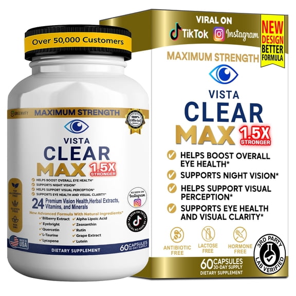 GreenVify Vista Clear Max Dietary Supplement Capsules Eye Health Nutritional Supplement for Adults Easy-to-Swallow Capsules