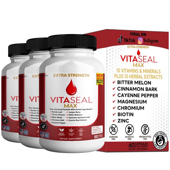 GreenVify VitaSeal Max Glucose Metabolism Support Supplement with Chromium, Cinnamon & Bitter Melon, 60 Capsules (3 Pack)