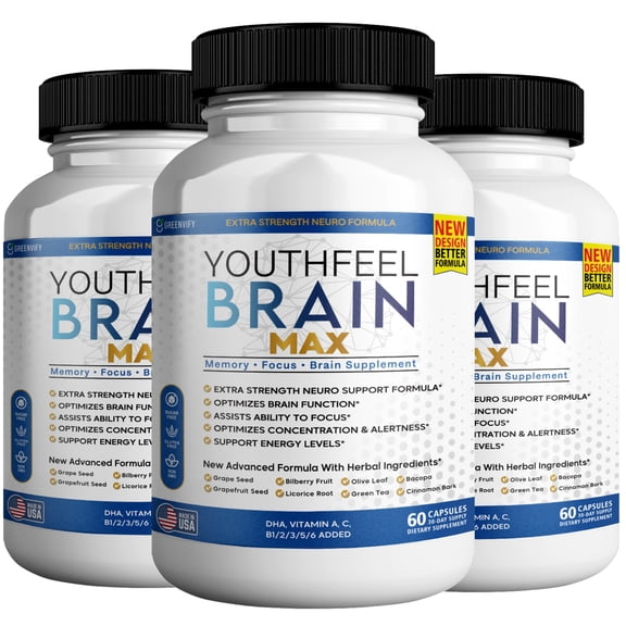 GreenVify Youth Feel Brain Max Dietary Supplement Capsules Cognitive Health Nutritional Supplement for Adults