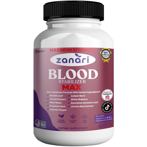 GreenVify Zanari Blood Stabilizer Max Supplement for Healthy Blood Sugar Levels with Banaba, Cinnamon, Bitter Melon & Chromium, 60 Count (1 Bottle)